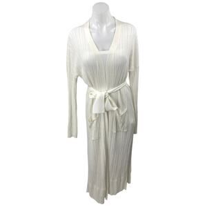 Charli Women's White Linen Rib Knit Long Sleeve Belted Pocket Maxi Robe Size M